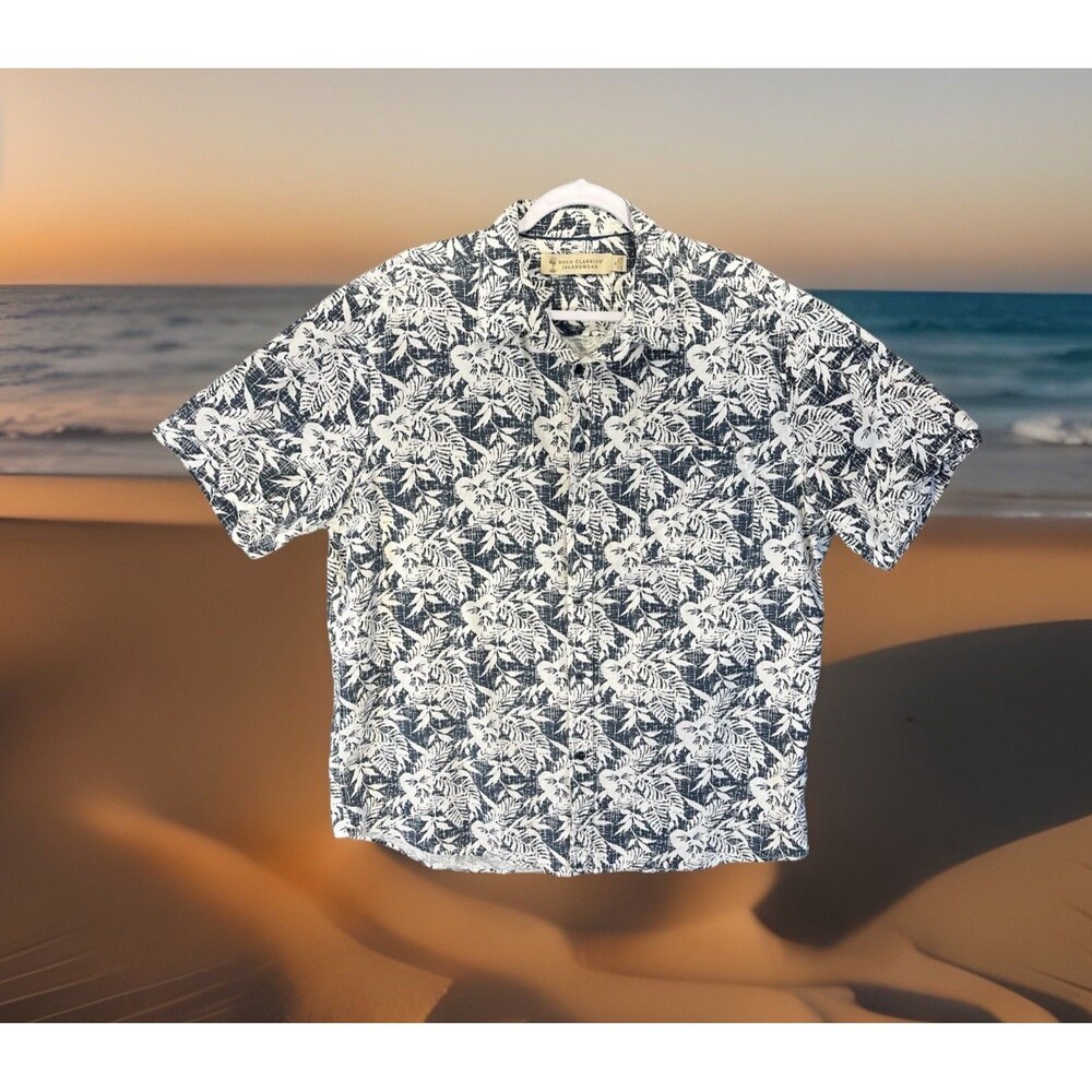 Boca Classics Islandwear Casual Button Up Hawaiian Shirt Men XL Blue/White Print